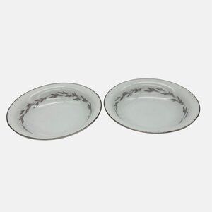 Vintage Noritake Graywood Pair Coupe Cereal Bowls Platinum Trim 6041 Japan 7.25"
